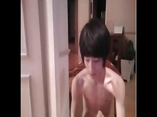 Korean Boy jacking and stripping to a playmate