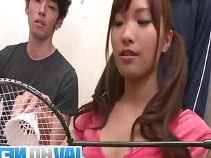 Sporty Girl Suzu Minamoto Gets Three Cocks To Suck