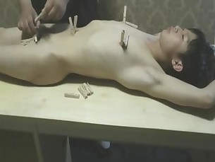 Cute Asian Slave Boy With Pain Clips