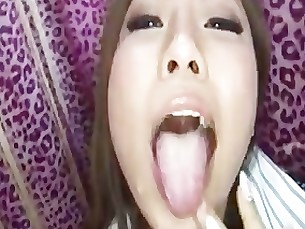 Lovely Yumi Kimishima plays with sperm in her mouth