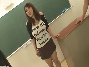 Plump and busty student fucked by two hung and horny teachers